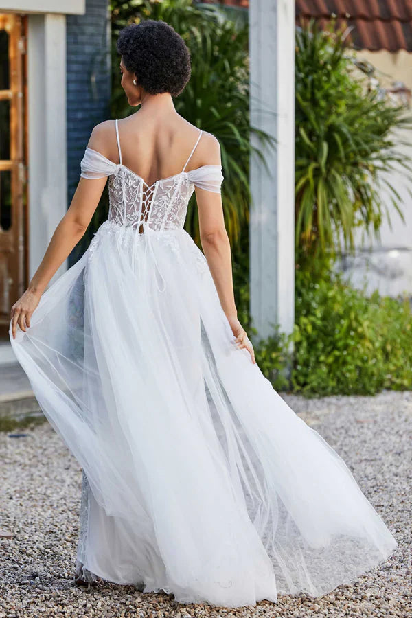 Aimishang Elegant Prom Dresses Off Shoulder Beaded Applique Tulle Dress Evening Dress