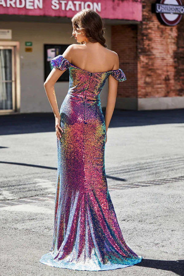 Aimishang Fashion Prom Dresses Off the Shoulder Pleated Ruched Gown Evening Dress