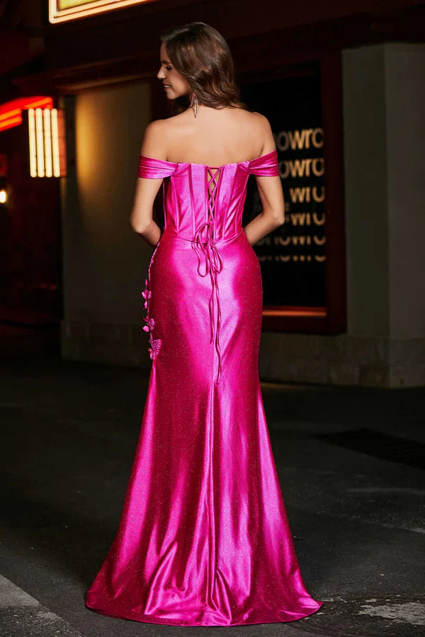 Aimishang Elegant Prom Dresses Off Shoulder Corset Bodice Satin Dress Evening Dress