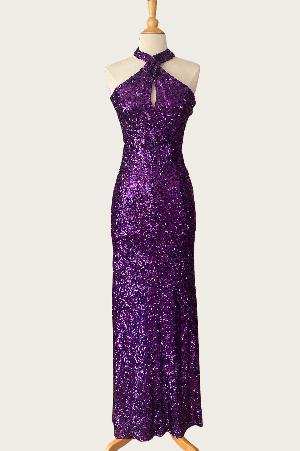 Halter Purple Fitted Prom Dresses Long Sequin