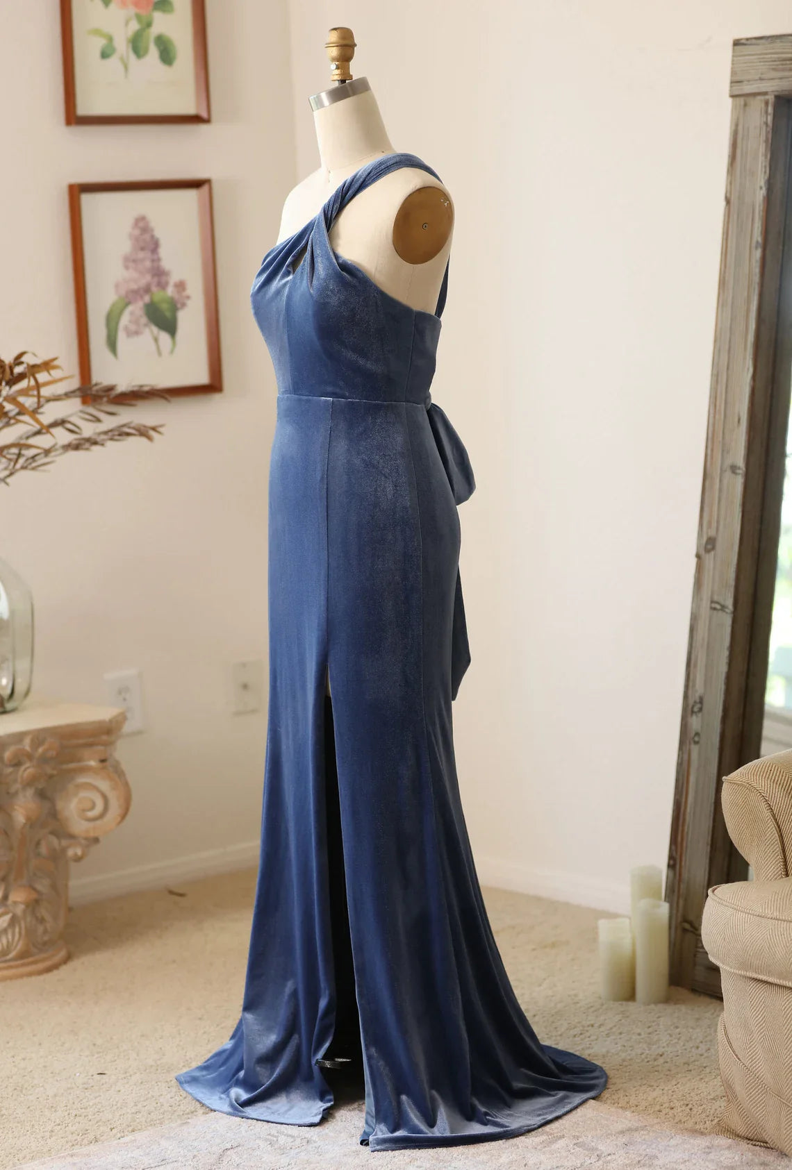 Handmade Velvet Halter Bridesmaid Dress With Slit And Free Multiple Style Long Maxi Formal Gown