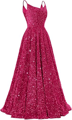 Spaghetti Straps Prom Dresses Sequin Long Formal Ball Gowns Sparkly A-Line Evening Party Gown Wholesale