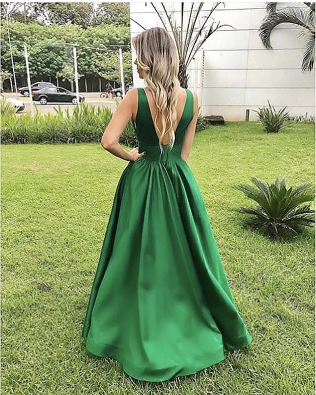 Simple Satin V-neck Empire Prom Dresses Floor Length