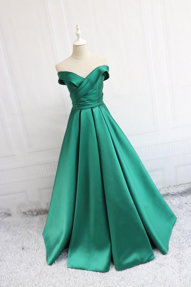 v neck off the shoulder long satin prom dresses ball gowns