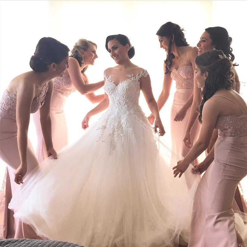 Spaghetti Straps Sweetheart Mermaid Court Train Bridesmaid Dresses Lace Appliques