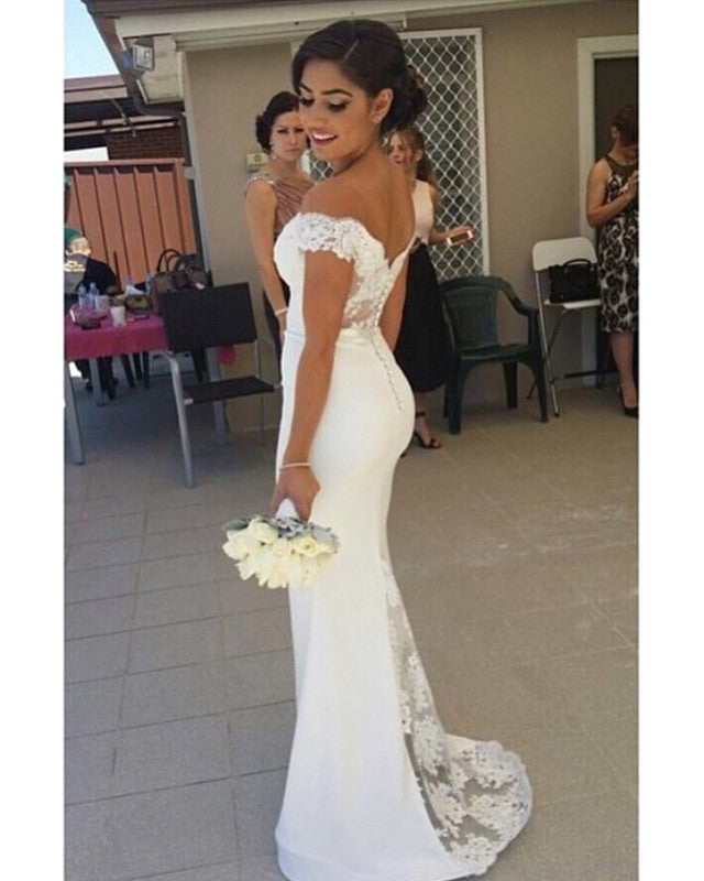 Pretty Lace V-neck Mermaid Bridesmaid Dresses Court Train Formal Gowns