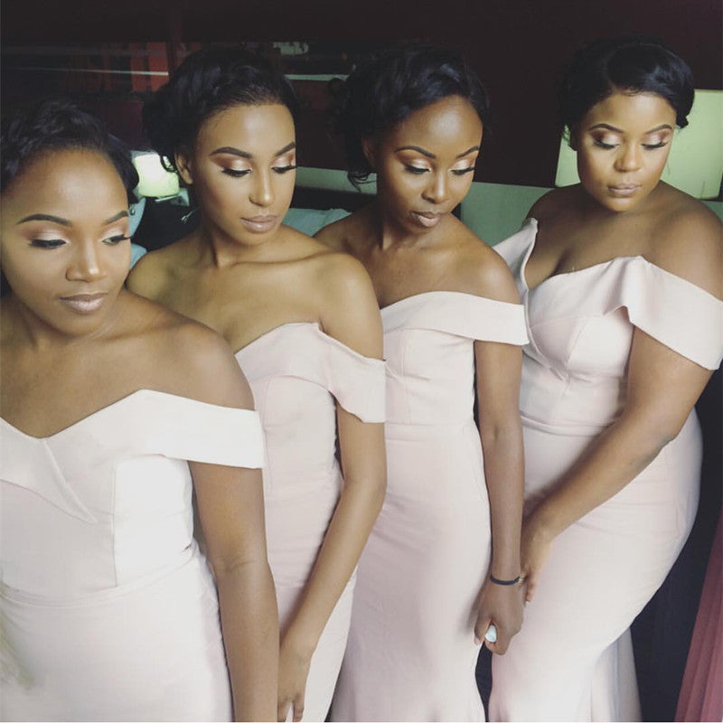 Glamorous V-neck Off Shoulder Mermaid Long Bridesmaid Dresses