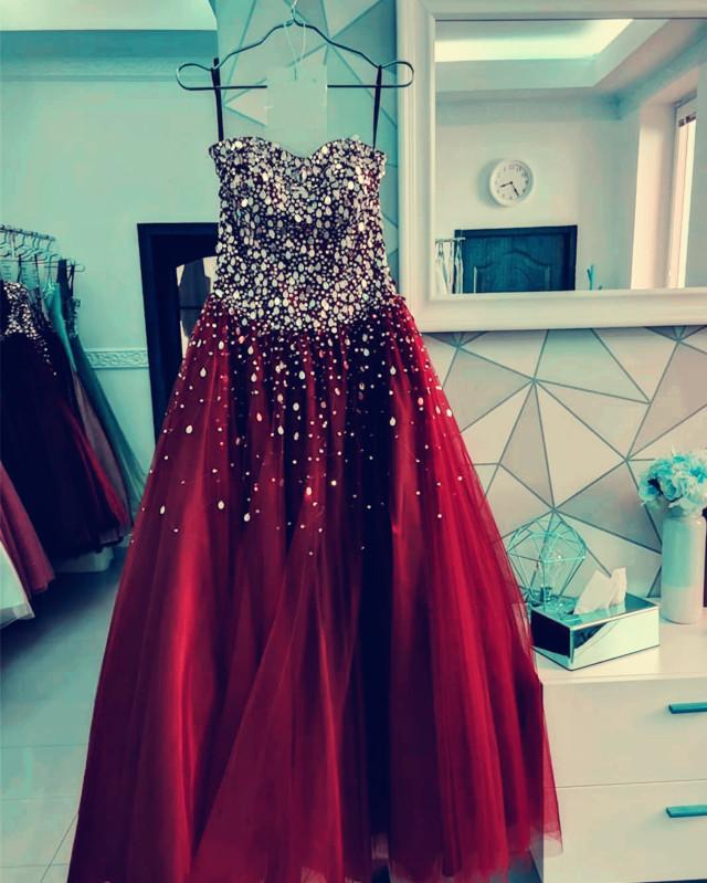 Strapless Bodice Corset Tulle Ball Gowns Prom Dresses Sequin Beaded