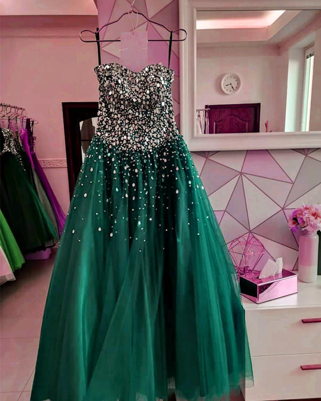 Strapless Bodice Corset Tulle Ball Gowns Prom Dresses Sequin Beaded