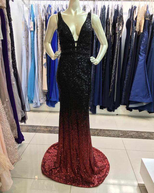 Ombre Mermaid V-neck Court Train Prom Sequins Dresses