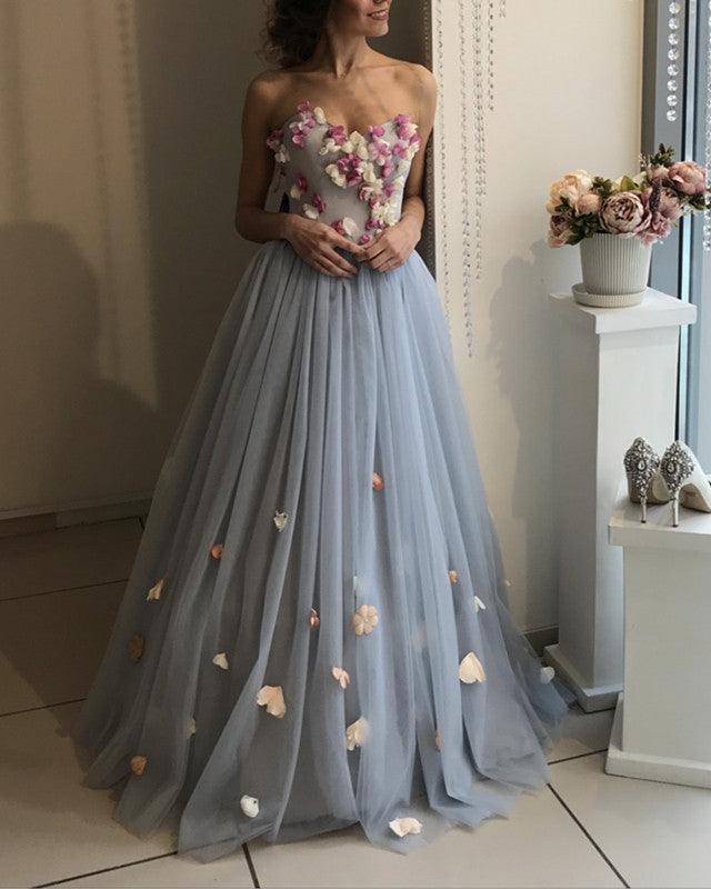 Lovely Floral Flowers Tulle Sweetheart Wedding Dresses 2019