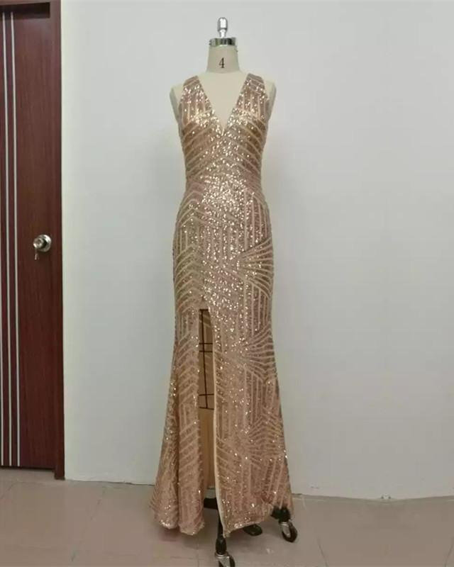 Sexy Leg Split Open Back Mermaid Sequins Prom Dresses