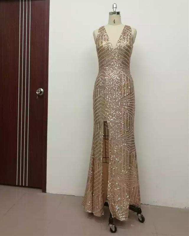 Sexy Leg Split Open Back Mermaid Sequins Prom Dresses