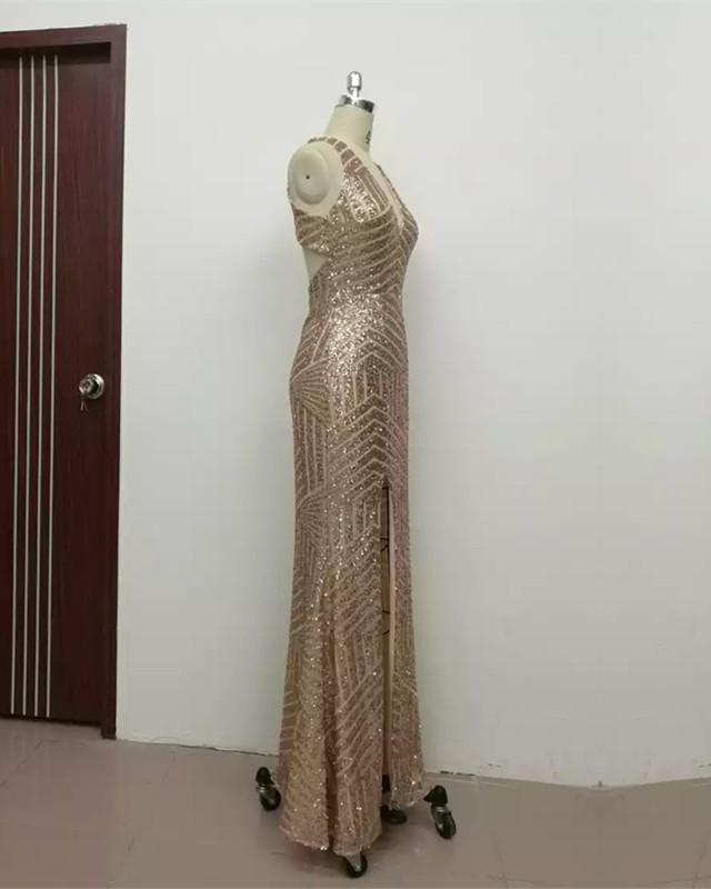 Sexy Leg Split Open Back Mermaid Sequins Prom Dresses