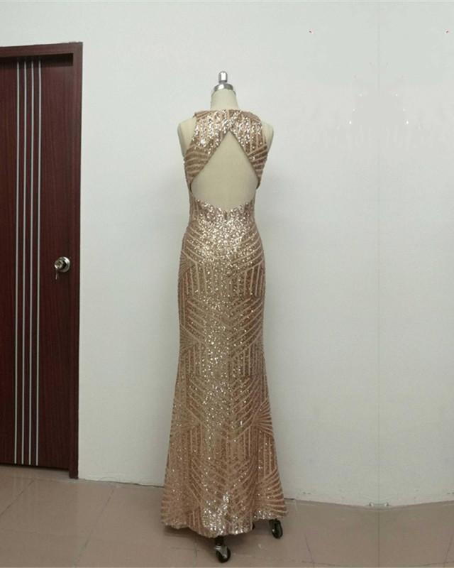 Sexy Leg Split Open Back Mermaid Sequins Prom Dresses