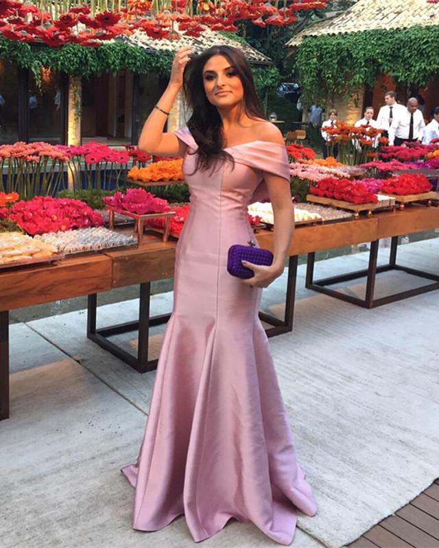 Sexy V-neck Off The Shoulder Mermaid Prom Dresses Long Satin Gowns