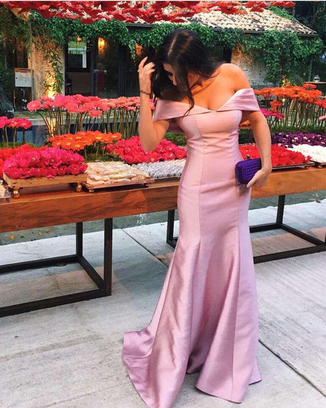 Sexy V-neck Off The Shoulder Mermaid Prom Dresses Long Satin Gowns
