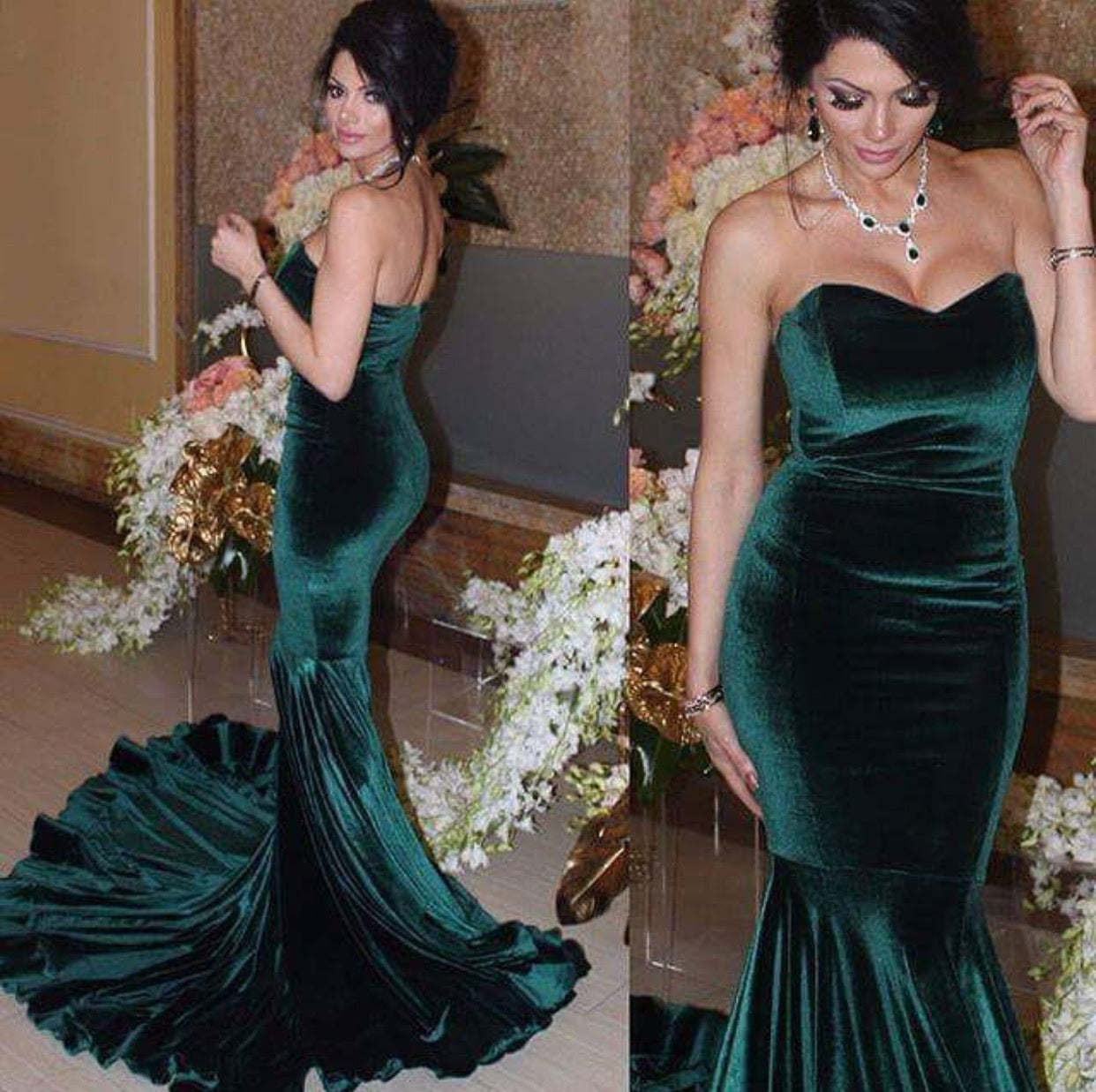 Sexy Strapless Bodice Corset Velvet Mermaid Gown