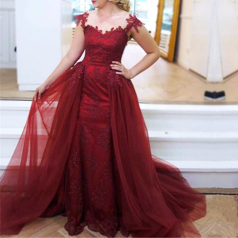 Modest Lace Appliques Cap Sleeves Tulle Mermaid Prom Dresses