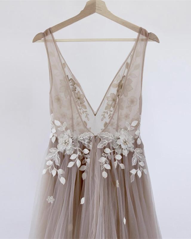 See Through Prom Dresses Tulle Embroidery Evening Gowns