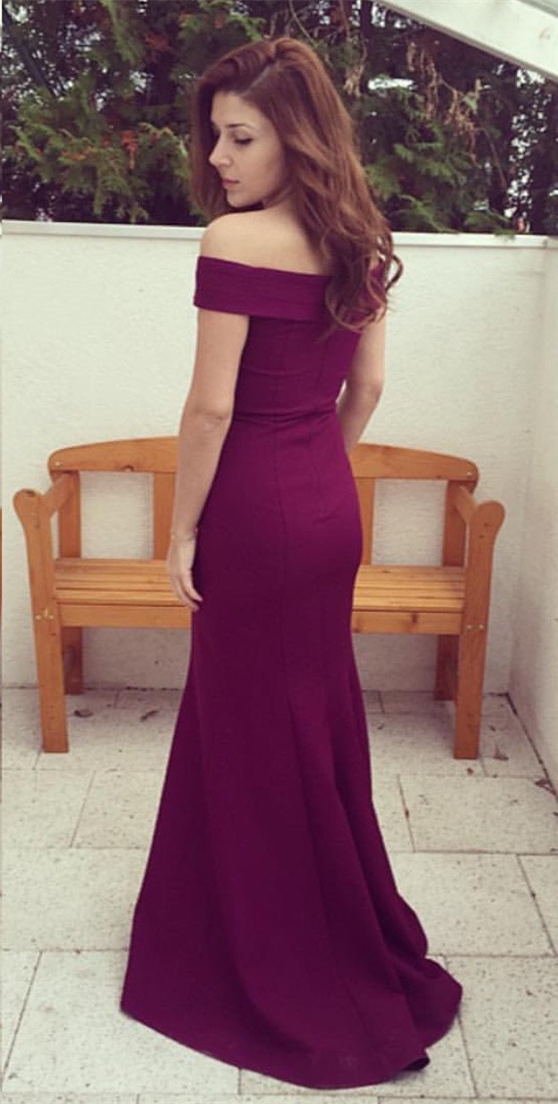 V-neck Off The Shoulder Long Satin Mermaid Evening Dresses