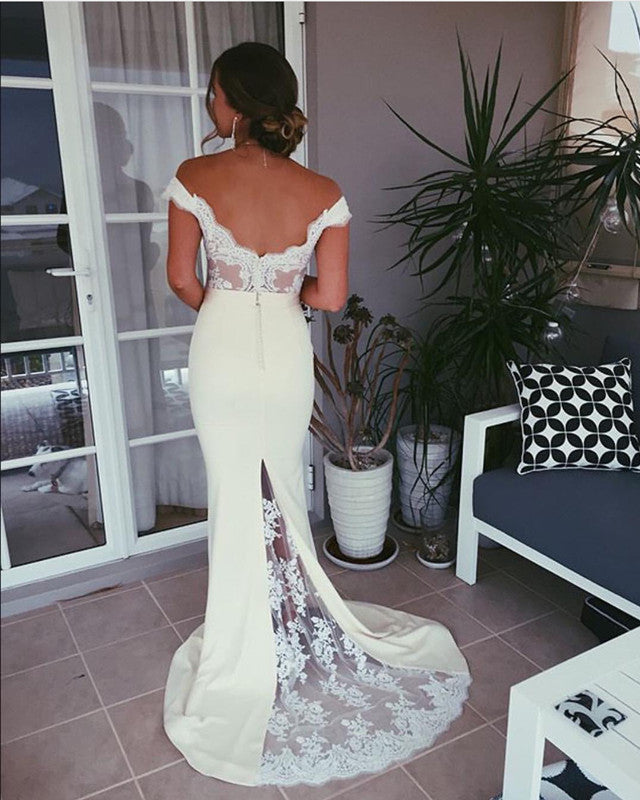 Elegant V-neck Off The Shoulder Mermaid Appliques Prom Dresses