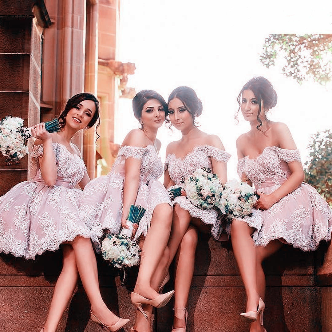 Short Lace V-neck Off The Shoulder Bridesmaid Dresses For Wedding Party