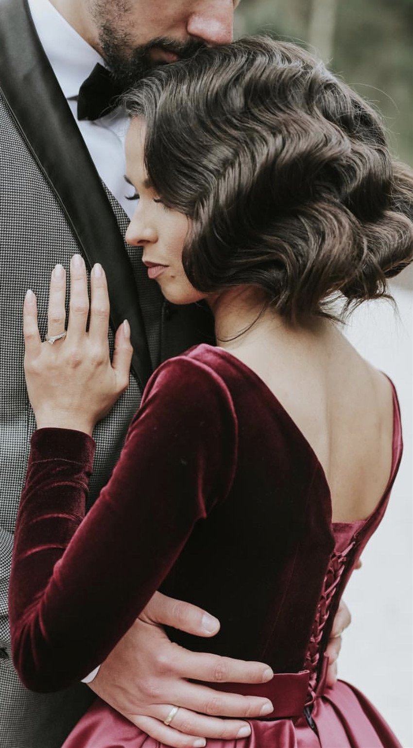 Velvet Long Sleeves Satin Prom Dresses Leg Slit Evening Gowns