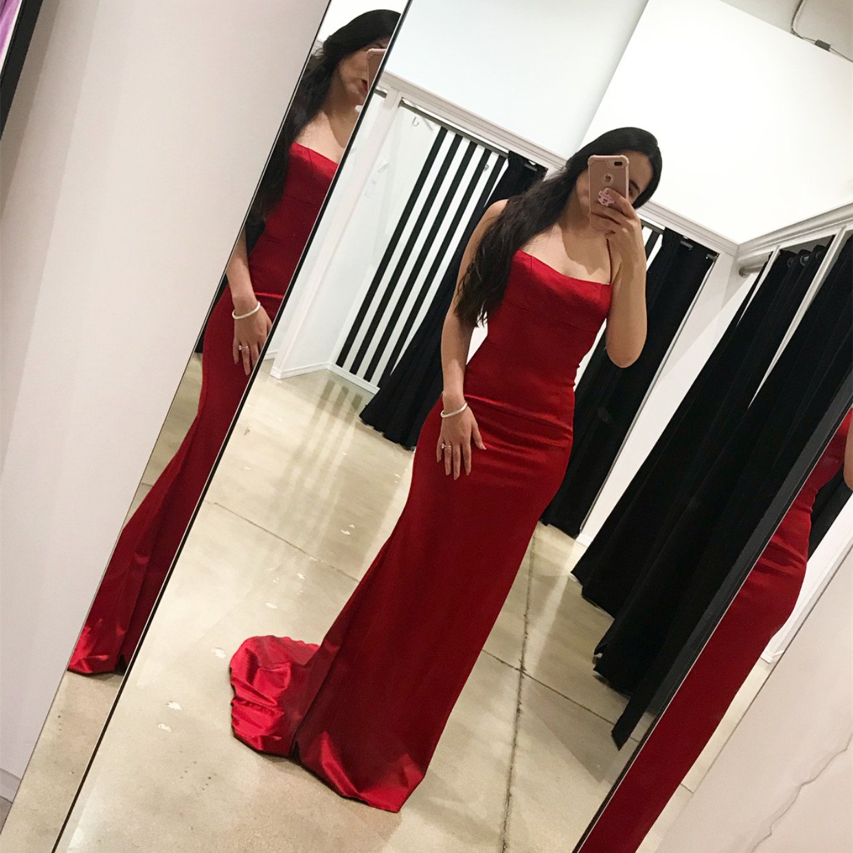 Sexy Strapless Long Satin Mermaid Prom Dresses