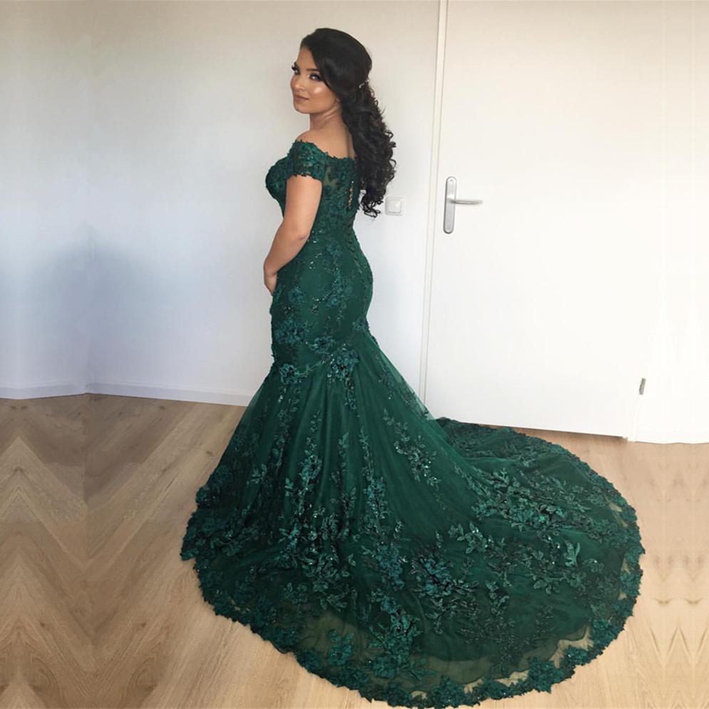 Stylish Lace Mermaid Evening Dresses Off-the-shoulder Prom Gowns 2018