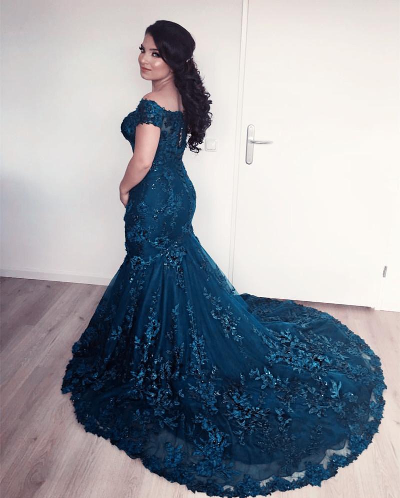 Stylish Lace Mermaid Evening Dresses Off-the-shoulder Prom Gowns 2018