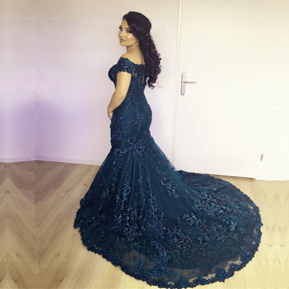 Stylish Lace Mermaid Evening Dresses Off-the-shoulder Prom Gowns 2018