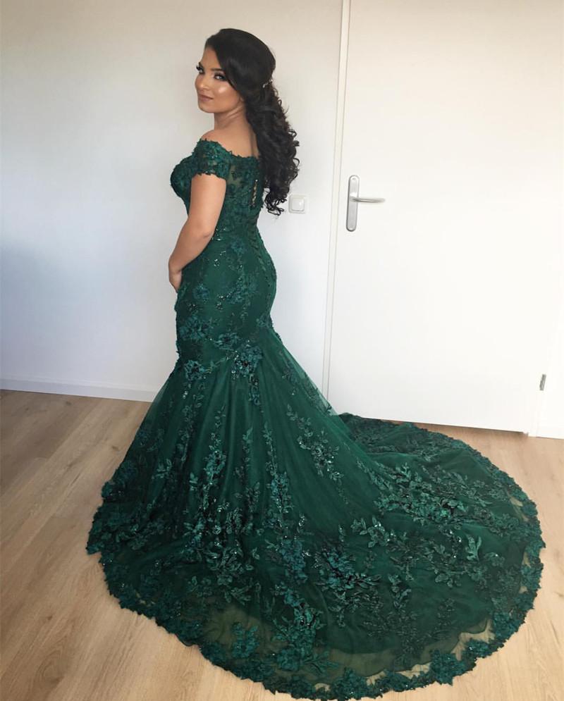 Stylish Lace Mermaid Evening Dresses Off-the-shoulder Prom Gowns 2018