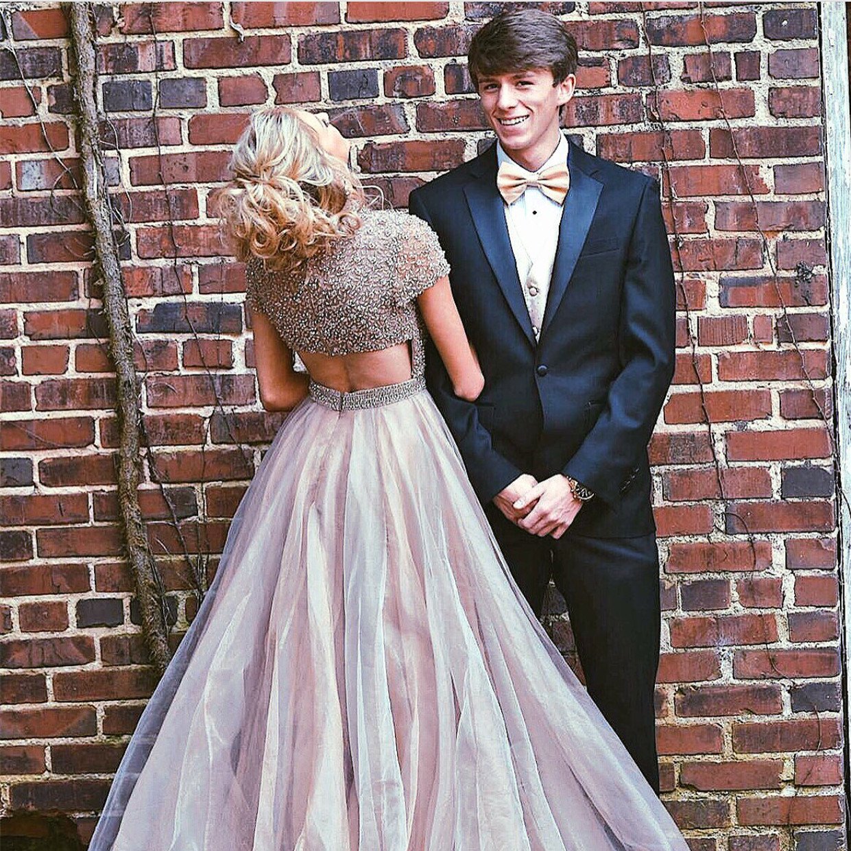 Stunning Beaded Cap Sleeves Open Back Champagne Prom Dresses 2017