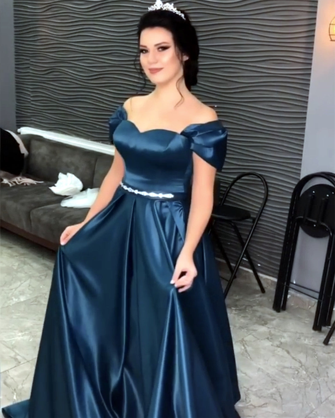 Sweetheart Off Shoulder Long Satin Prom Evening Dresses