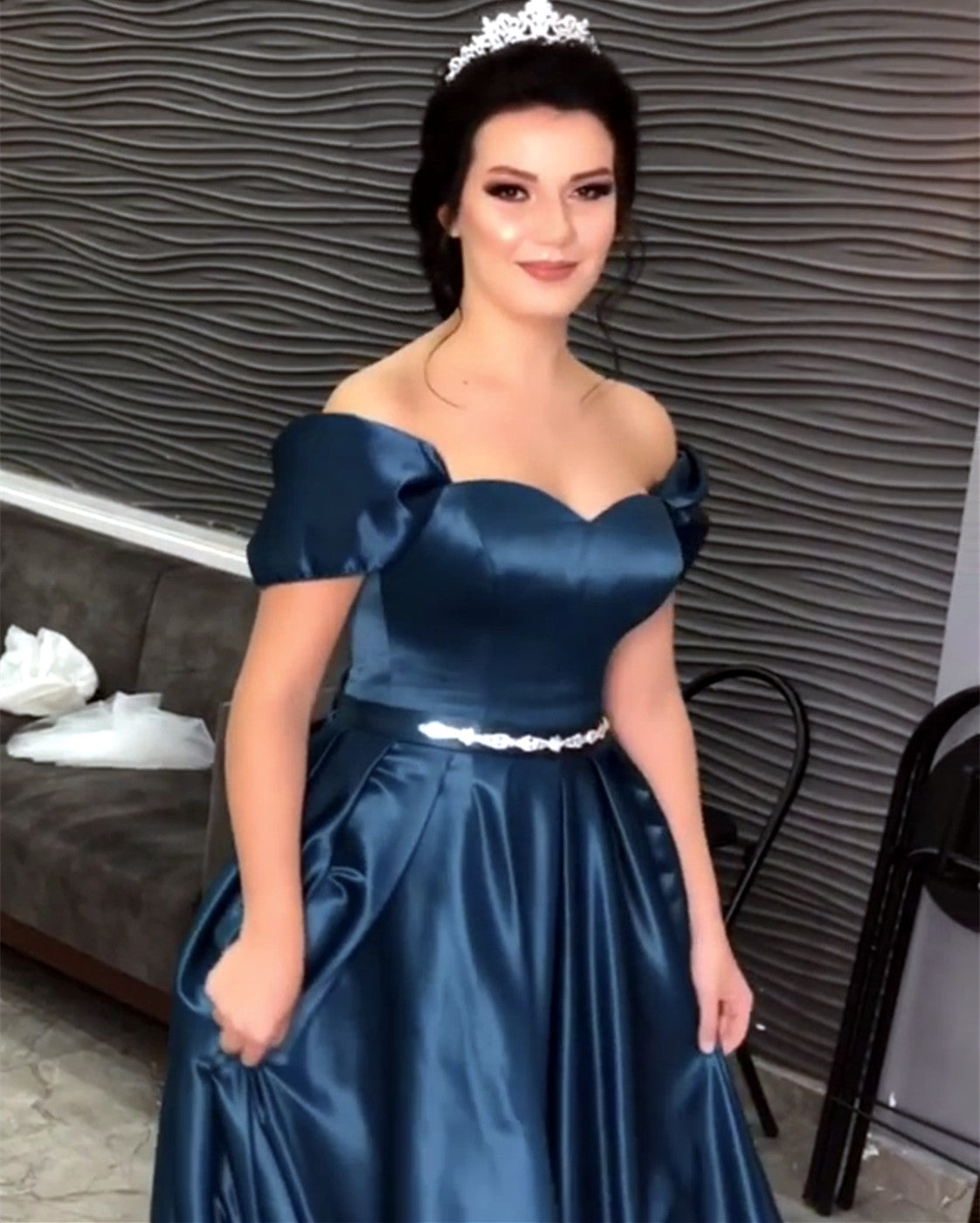 Sweetheart Off Shoulder Long Satin Prom Evening Dresses