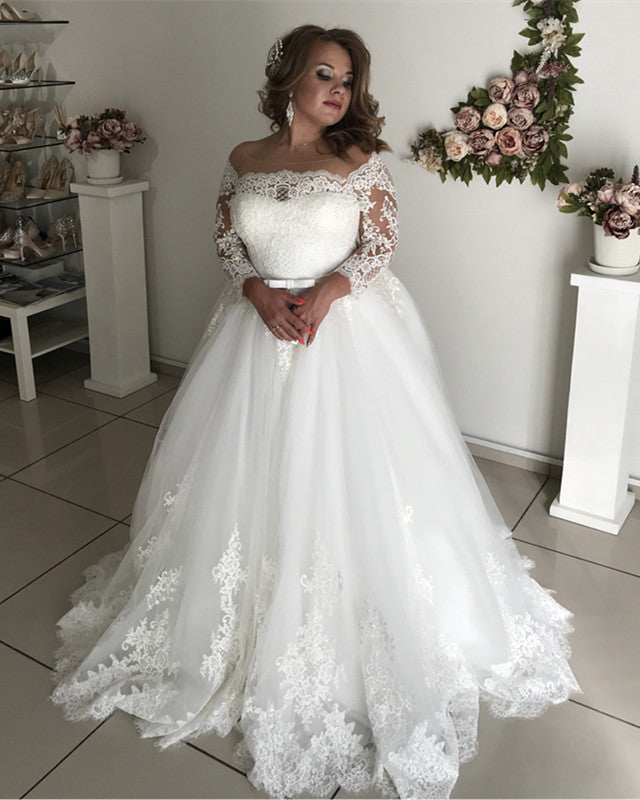 Wedding Gowns Plus Size Bridal Dress With 3/4 Sleeves