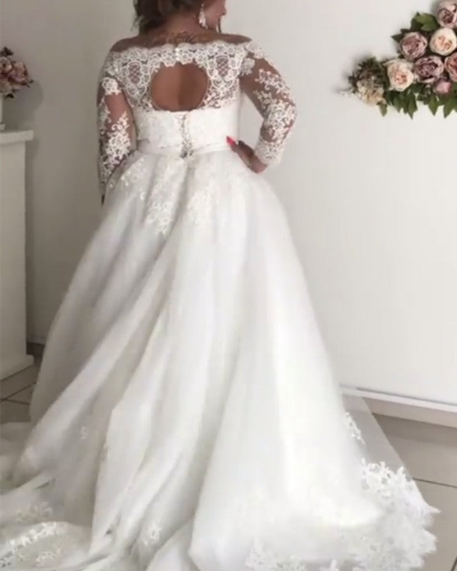 Wedding Gowns Plus Size Bridal Dress With 3/4 Sleeves