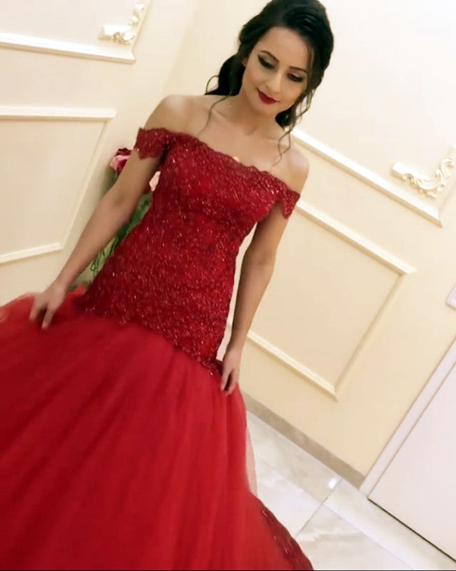 Beaded Lace Mermaid Evening Dress Off Shoulder Prom Gowns