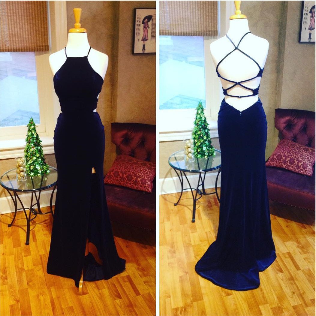 Sexy Cross Back Long Velvet Mermaid Evening Gowns