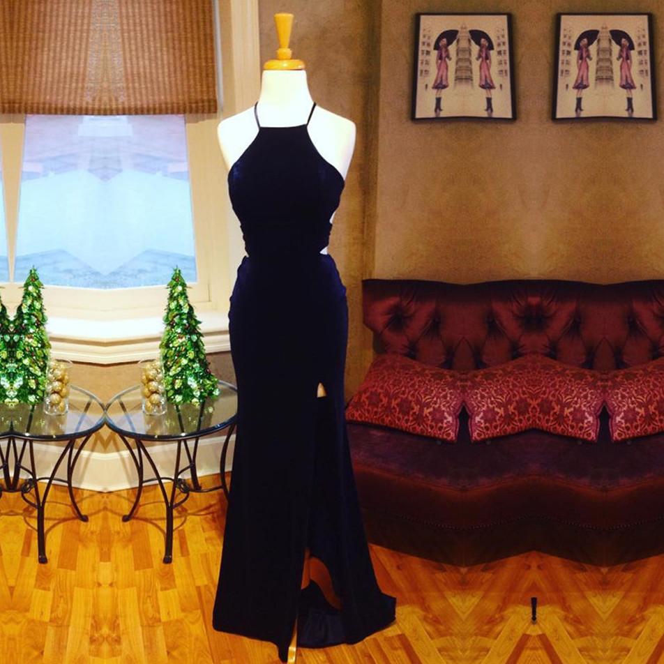 Sexy Cross Back Long Velvet Mermaid Evening Gowns