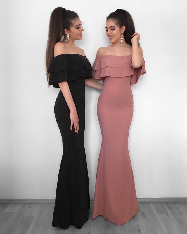 Off The Shoulder Mermaid Evening Dress Ruffle Sleeves Prom Gowns