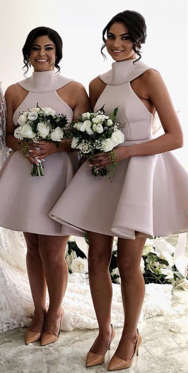 Short Halter Top Back Back Satin Ball Gowns Bridesmaid Dresses