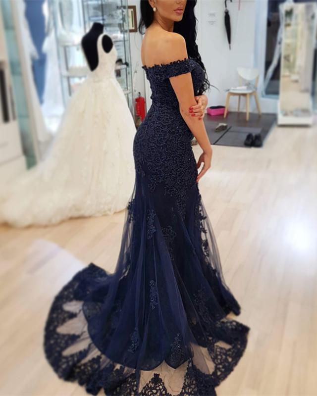 Lace V-neck Off The Shoulder Mermaid Prom Dresses
