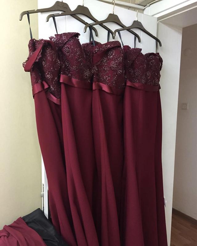 Burgundy Bridesmaid Dresses Mermaid Sweetheart Off Shoulder Formal Gowns