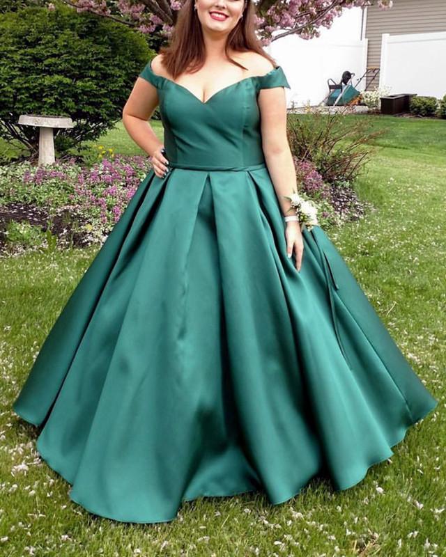 Long Satin Off-The-Shoulder Ball Gown Prom Dresses Plus Size