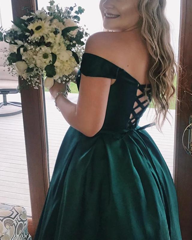 Long Satin Off-The-Shoulder Ball Gown Prom Dresses Plus Size