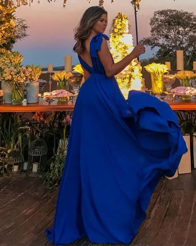 Sexy Plunge V-neck Long Chiffon Prom Dresses 2019