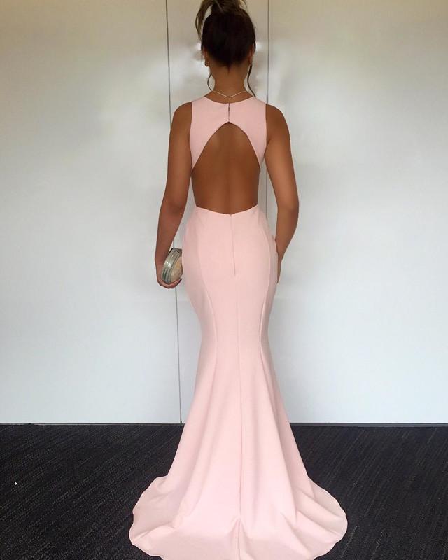 Pretty Pearl Pink Satin Open Back Mermaid Prom Dresses