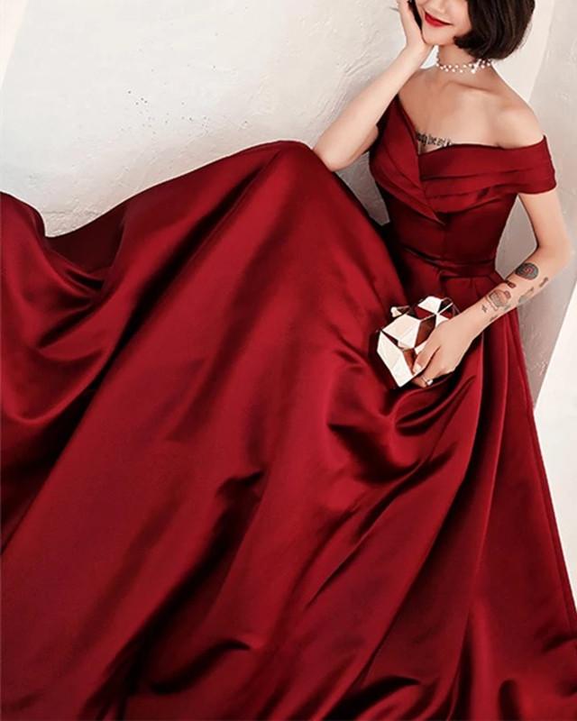 Sexy Off Shoulder Long Satin Prom Dresses With Pocket